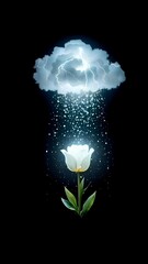White Flower Under Storm Cloud Lightning – Surreal Fantasy Illustration