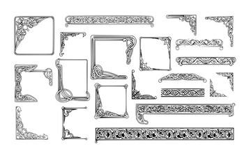 Vintage Ornamental Border and Frame Collection &ndash; Decorative Floral & Geometric Elements. Elegant corner embellishment design element
