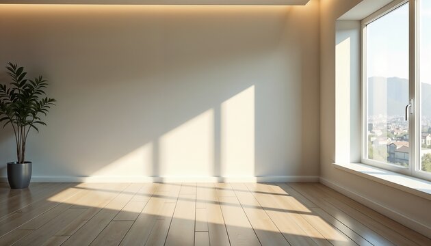 Empty room with beautiful hardwood floors and natural light streaming through a large window