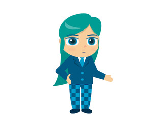 緑の長髪のスーツ姿の青年