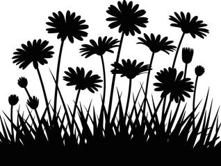 Daisy Flowers Silhouette of wildflowers and tall grass creating a whimsical meadow scene perfect for nature-themed designs and springtime celebrations a beautiful natural outdoor illustration