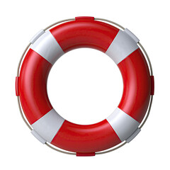 Red and White Lifebuoy Ring Nautical Safety Equipment Object Floating Device Realistic 3D Render Isolated on Transparent Background