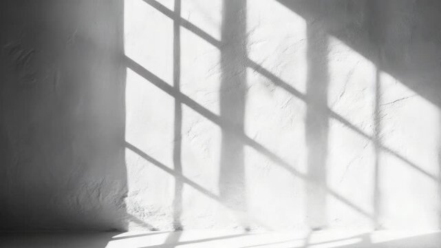 A simple yet striking image of an interior space captured from an outside perspective, showcasing the stark contrast between light and shadow cast by the window on the textured brick wall.