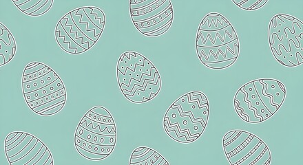Easter egg pattern on a pastel blue background with white line art design