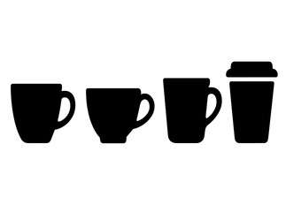 Variety of cup silhouettes showing different sizes for hot beverages at a cafe