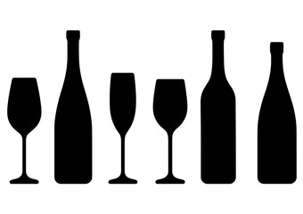 Shapes of different bottles and glasses for a celebration or toast