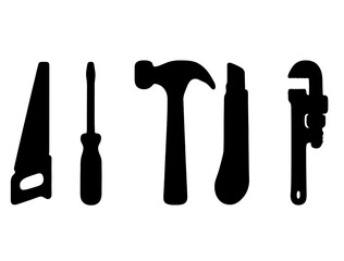 Basic hand tools displayed in silhouette, showcasing essential equipment for DIY projects and home repairs