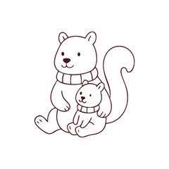 Adorable Mother Squirrel and Baby in Scarves