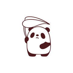 Sad Cartoon Panda with Parasol Illustration