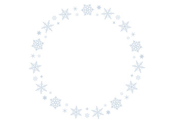 雪の結晶と星の丸形フレーム/アイスブルーのやさしい冬デザイン