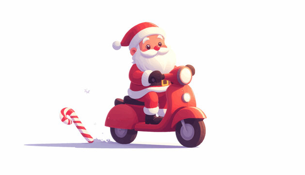 Santa Claus on a Scooter with a Candy Cane, spreading Holiday Cheer, vectorized, detailed vector
