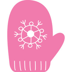 Pink Mitten with White Snowflake Design Isolated on Transparent Background Winter Accessory for Warmth and Style