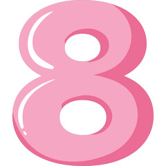 Pink Number Eight With Highlights And Shadows On A Transparent Background
