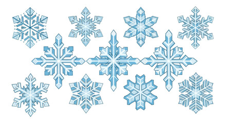Collection of Blue Snowflakes on a White Background for Winter Holiday Designs