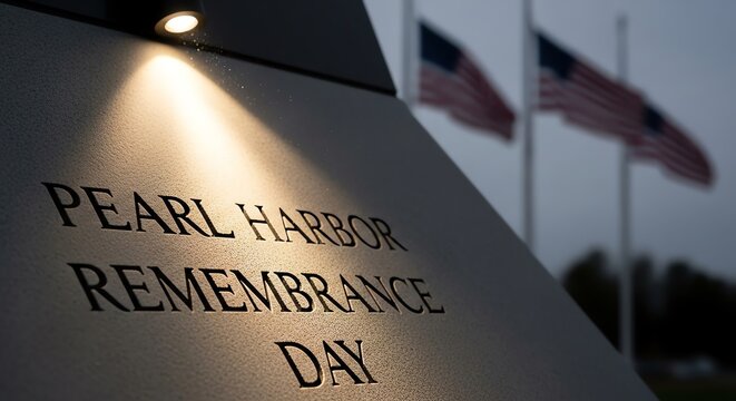 Pearl Harbor Remembrance Day monument with American flags - Powered by Adobe