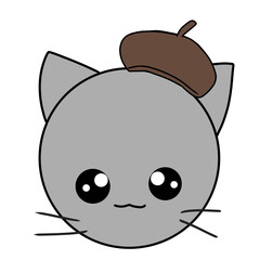 beret　cat animal simple illustration
ベレー帽　猫　動物　イラスト