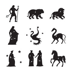 Classical Constellations Hercules, Leo, Virgo, Draco, Pegasus, and Other Mythological Figures.