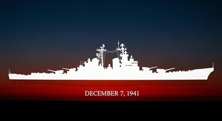 Naklejka premium Battleship silhouette with December 7, 1941 date
