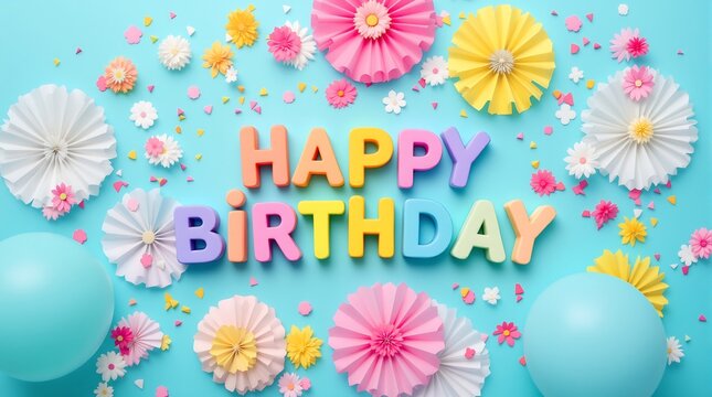 Bright flat lay birthday celebration design on light blue surface