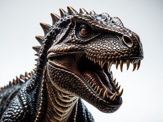 Fierce Tyrannosaurus Rex Sculpture: Detailed Bronze Dinosaur Head with Open Mouth and Sharp Teeth - Prehistoric Reptile Art