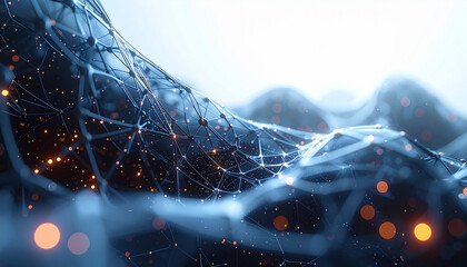 Abstract Digital Neural Network: An intricate digital illustration visualizing a complex neural network, interwoven with illuminated nodes and connections.