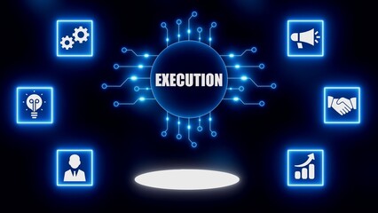 Execution Concept Illustrated with Central Text and Surrounding Business Icons idea innovation