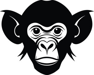 Monkey Face Silhouette Vector Illustration Primate Ape Symbol Animal Head Graphic Mammal Black on Transparent Background
