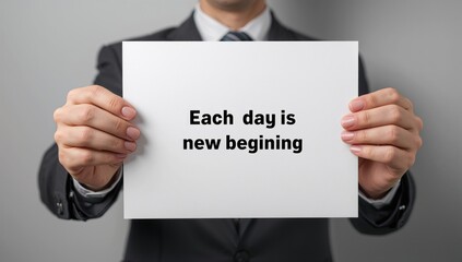 Closeup of a businessman's hand grasping a blank sheet of paper, emphasis on communication and expression