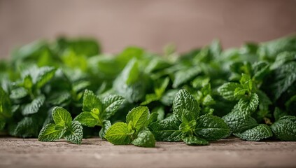 Peppermint leaves on a green background, fiber-dense choice