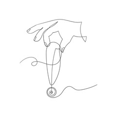 Fototapeta premium Vector image of a hand line and exclamation mark continuously. Single line exclamation mark vector background. Exclamation mark icon. Continuous contour line of an exclamation mark