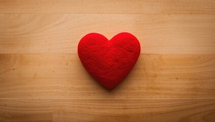 Fototapeta premium Felt heart in red color resting on a wooden surface, ideal for crafting projects