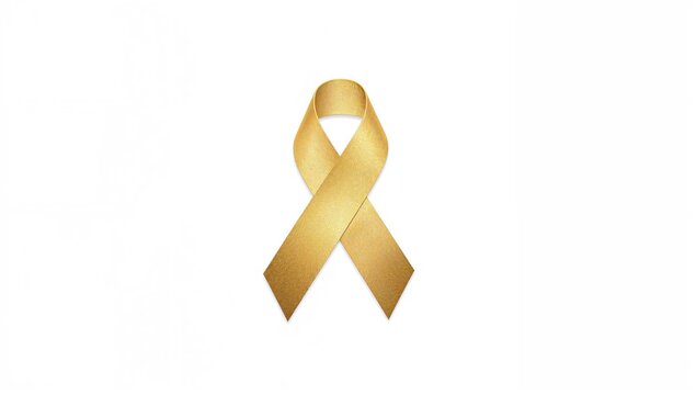 Gold heart ribbon isolated on white backdrop, symbolic bow representing support for children's cancer awareness, gift design element - Powered by Adobe