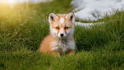 White and red fox pup, playful demeanor, wildlife observation