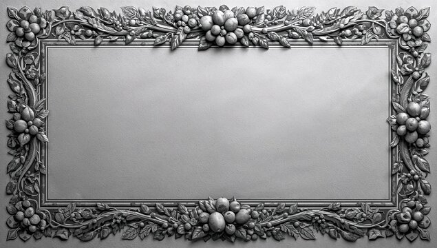 Monochrome border design featuring fruit and berries, showcasing traditional Slavic decorative art