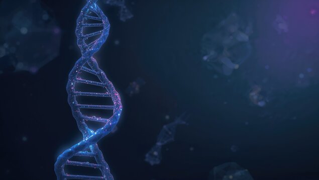 DNA molecule drifting through cosmic space, exploring molecular biology