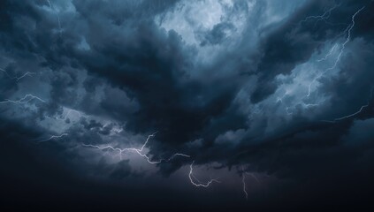 Dark, turbulent clouds and lightning, severe weather conditions, storm risk