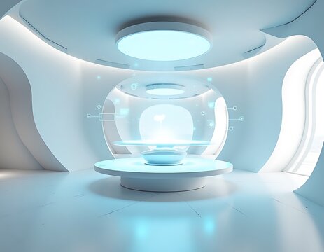 Futuristic high-tech lab with interactive holographic display