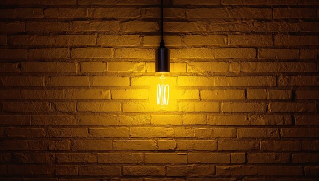 Neon yellow light bulb mounted on a wall, functional decor element for vibrant spaces - Powered by Adobe