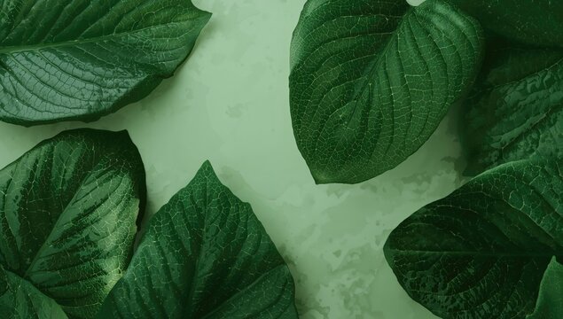 Textured green plant leaves, natural decor element for interior design