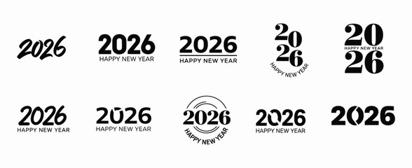 Collection of unique and stylized 2026 year text designs in black and white