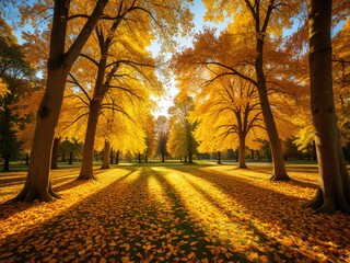 Golden Autumn Sunlight Through Trees: A Stunning Fall Landscape Photography Image