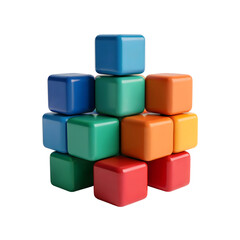 Obraz premium Group of glossy, colorful 3D rendering cubes stacked together, symbolizing teamwork, data, or building blocks