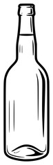 A black and white line drawing of a glass bottle, alcohol, beer bottle, black, bottle, glass bottle, glass jar, illustration, liquid, liquor, wine bottle, against transparent background