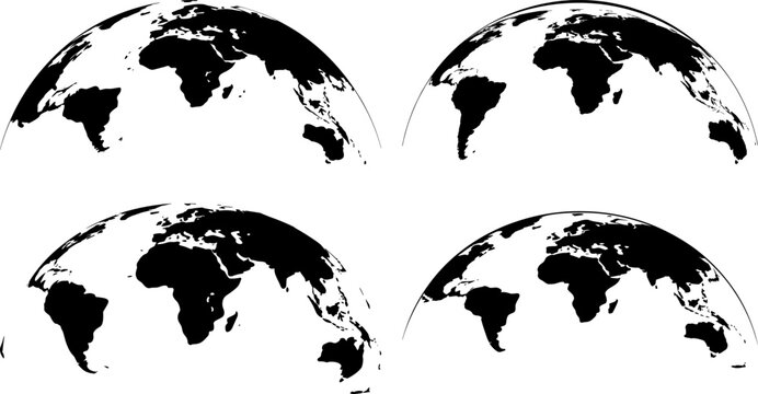 Four World Maps in Black Silhouette globe earth
