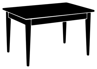 A simple black and white silhouette of a table, black, chair, profile, side table, stool, table, against transparent background