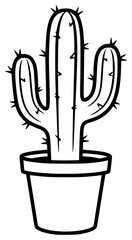 A black and white outline drawing of a cactus in a pot, black, cactus, houseplant, illustration, plant, pot, stab, against transparent background