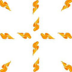 A symmetrical pattern of orange flame graphics on a white background