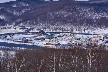 北海道　天都山からの網走市街と網走川
