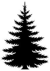 A black and white silhouette of a christmas tree, black, christmas tree, fir tree, illustration, pine, profile, spruce, tree, against transparent background