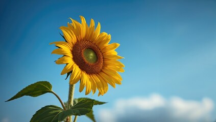 Sunflower blooming under a clear blue sky, symbolizing seasonal change